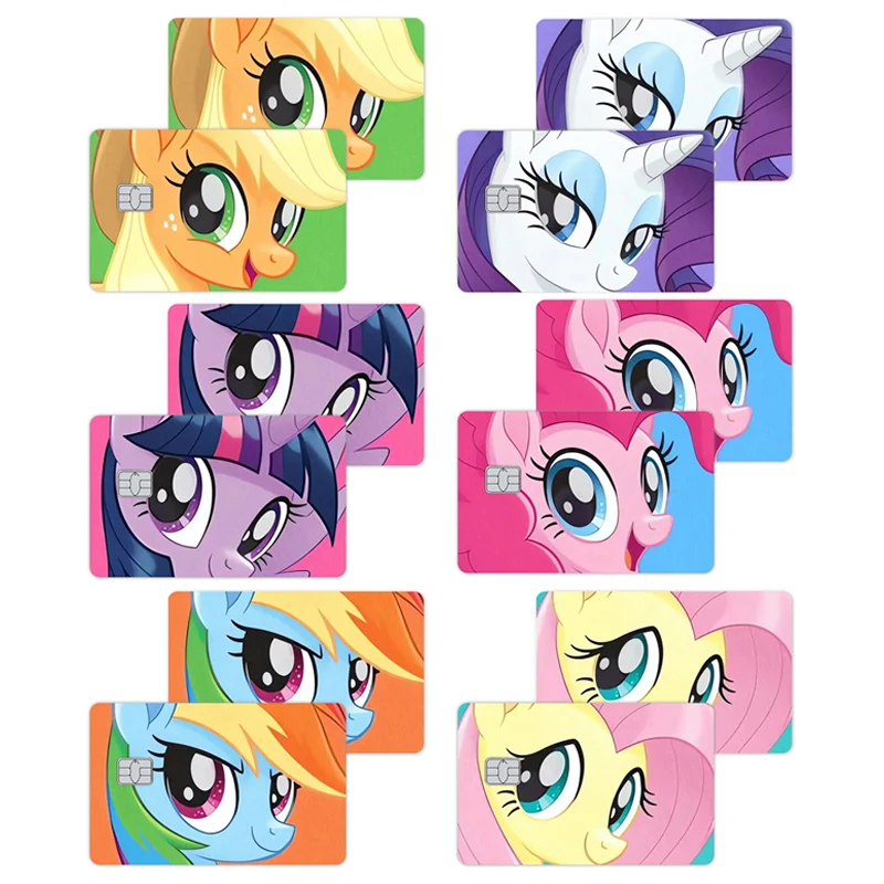 

2Pcs My Little Pony Anime Cartoon Credit Card Visa Skin Stickers Metro Debit Bus Charge Bank Card Waterproof Sticker Decoration