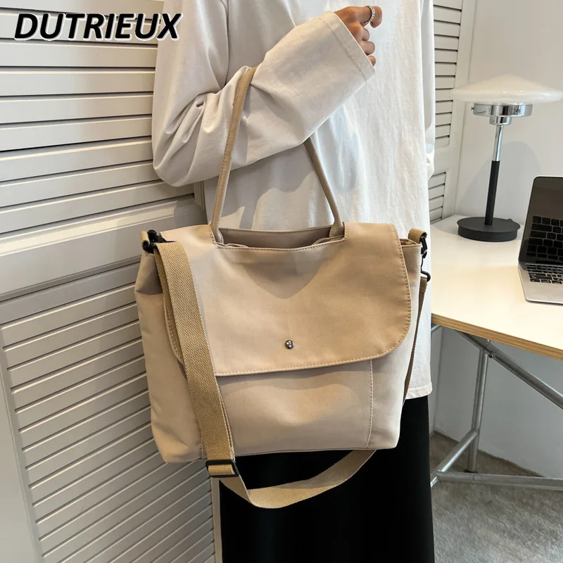 Japanese Korean Large Canvas Shoulder Bag Women's Commuter Messenger Bags Student Office Women's Commuter Portable Briefcase