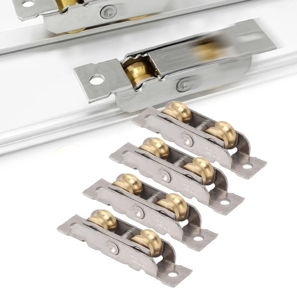 

4 шт. двойные ролики, ролик для раздвижных дверей из нержавеющей стали с винтами, роликовые валики с вогнутыми колесами, тандемные ролики