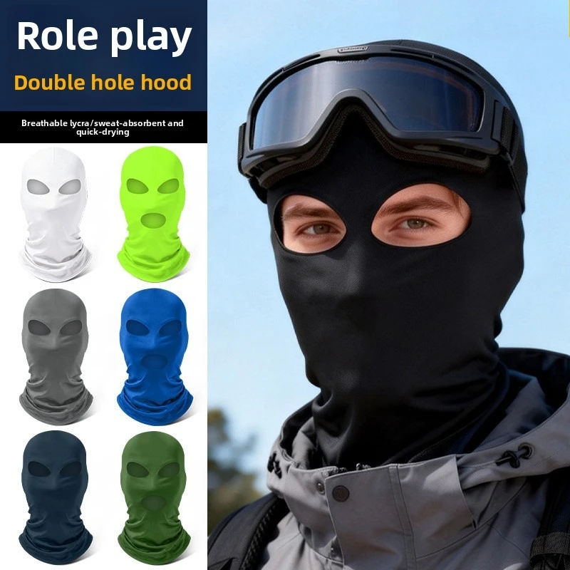Motorcycle Riding Head Cover Breathable Dual Hole Lycra Ice Silk Full Face Sun Protection Mask