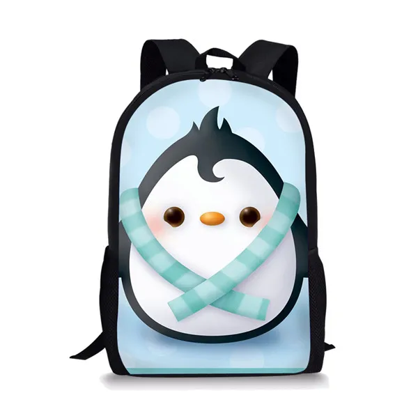 Pinguim dos desenhos animados impresso mochila para meninas meninos estudante saco de escola adolescente diário casual mochila juventude armazenamento viagem