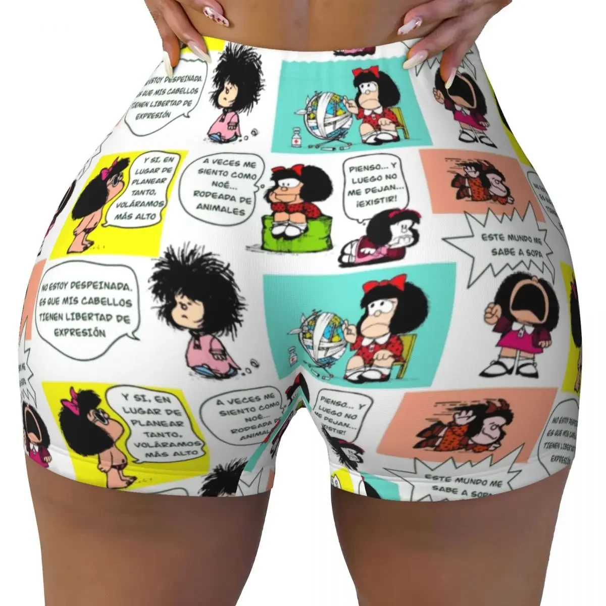 

Custom Manga Quino Mafalda Biker Running Gym Shorts Women Kawaii Cartoon Athletic Workout Yoga Shorts