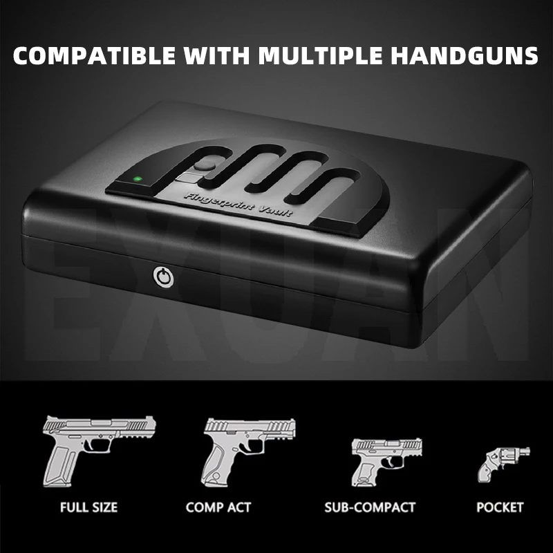 Biometric Gun Safe  Solid Steel Security Gun Key Valuables Jewelry Box Protable Security Fingerprint Stor Gun Safe with Key