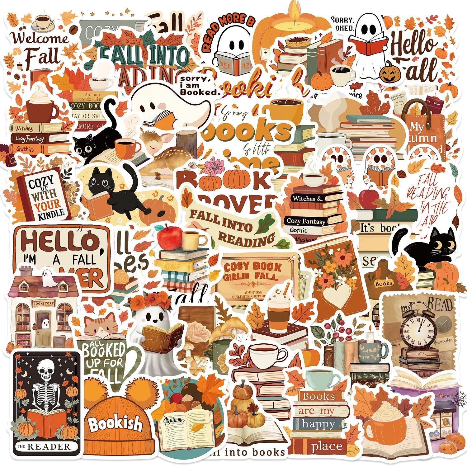 10/50pcs Cute Fall Bookish Reading Books Stickers Kindle Aesthetic Girls Decals Scrapbooking Ipad Phone Laptop Diary Sticker