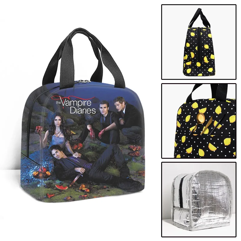 

New Vampire Diaries Portable Cooler Lunch Bag Student Thermal Insulated Food Bag Teenager Travel Work Lunch Box for Women Men