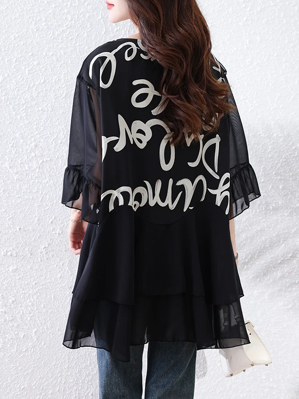 T-shirt ort Sve in chiffon da donna allentata Estate 2025 New Sle Age-Defng Top ultraleggero Faionable Wide-oulder irt