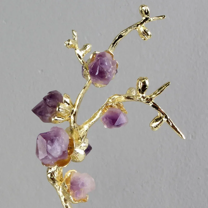 

Natural Amethyst Brass Tree Ornament Lucky Handicraft Ornaments Crystal Simulation Plant Sculpture Home Decoration
