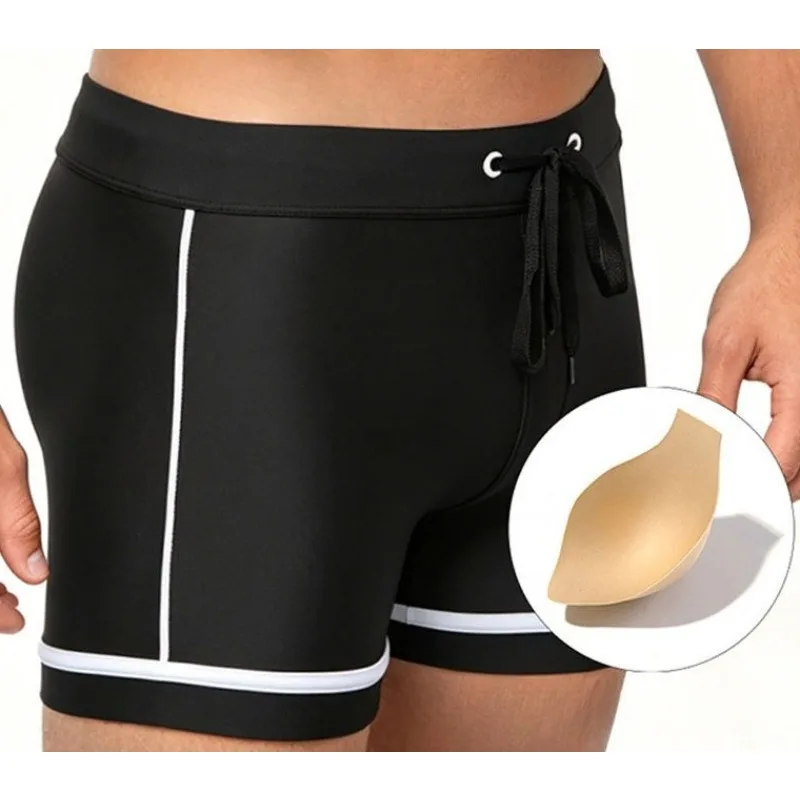 

2026UXH new men's foreign trade solid color long boxer swimming pants with simple color matching with cup seaside beach -1