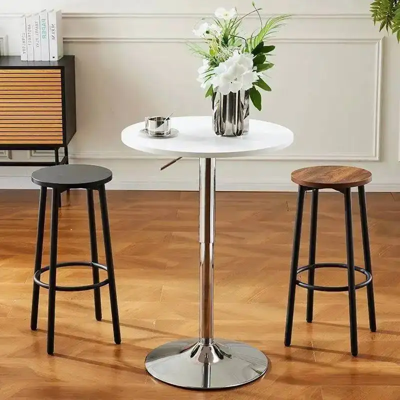 

Solid Bar Bar Stools Leisure Chair Front Desk Simple Wood High Modern Home Island Heightened Stool High Foot Iron Round Stools