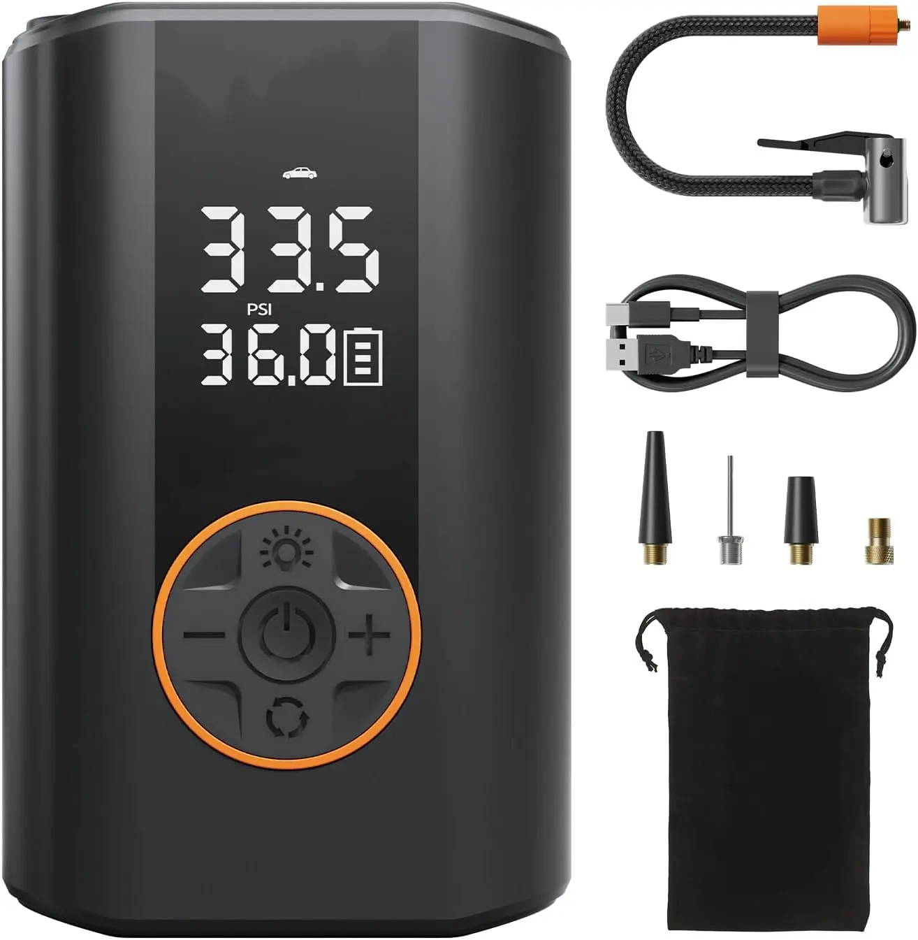 

Portable Tire Inflator with Digital Gauge, Fast Inflation & LED Light for Car Motorcycle E-Bike