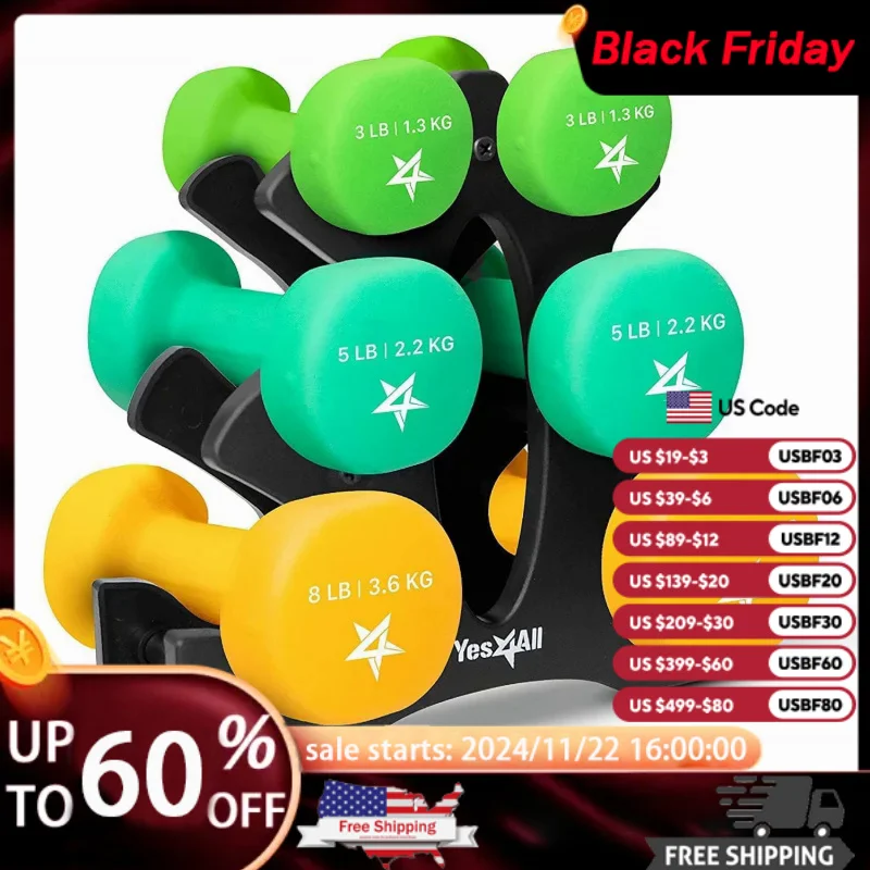 AQYes4All Neoprene Coated Dumbbell Hand Sets - Multiple Weight Options with Rack,-roll,Anti-Slip,Hexagon Shape