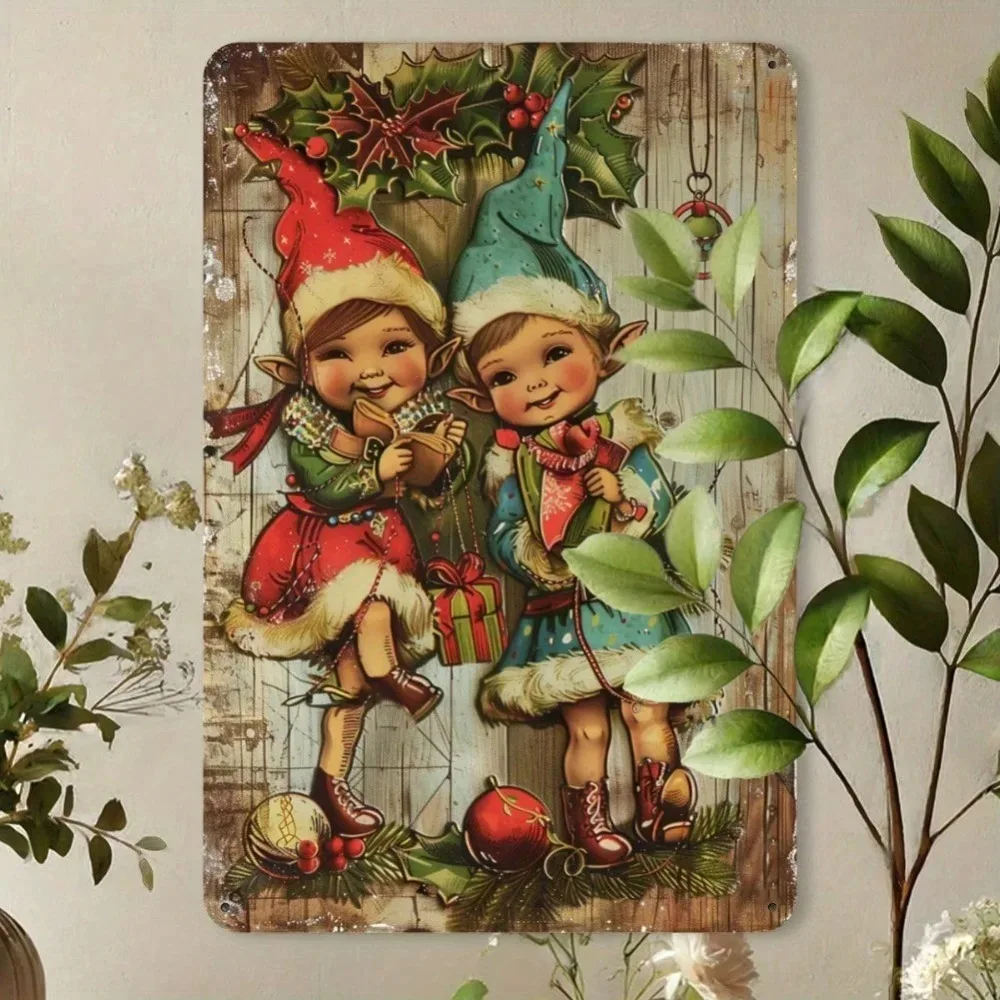 خمر عيد الميلاد قزم معدن القصدير تسجيل 8x12 بوصة - الحديد جدار الفن شنقا ديكور للمنزل مطعم مقهى حفلة احتفالية