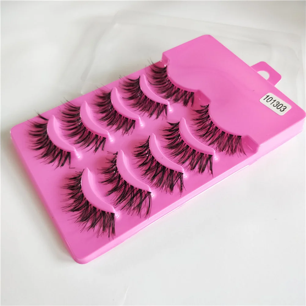 5ペアのつけまつげ ナチュラルクロスデザイン 長く太いまつげ シックな目元に すべての機会に簡単に装着・取り外し可能 クロス