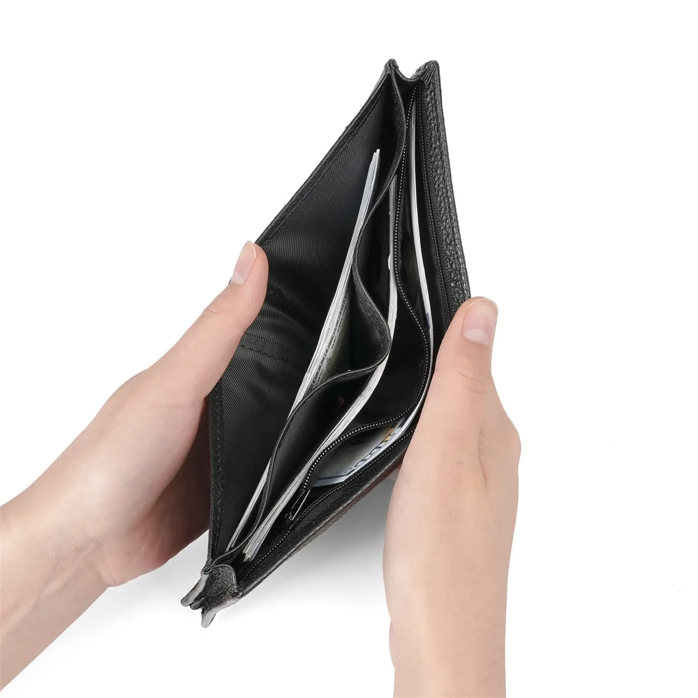 1161 Men's Leather Wallet Classic Style Cowhide Wallet Black Business Money Bar Retro Casual Thick Layered Card Bag