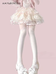 Lolita Stockings Vintage Embroidery Stitching Stockings Spring Summer New Thin White Pantyhose Sexy White JK Knee High Socks