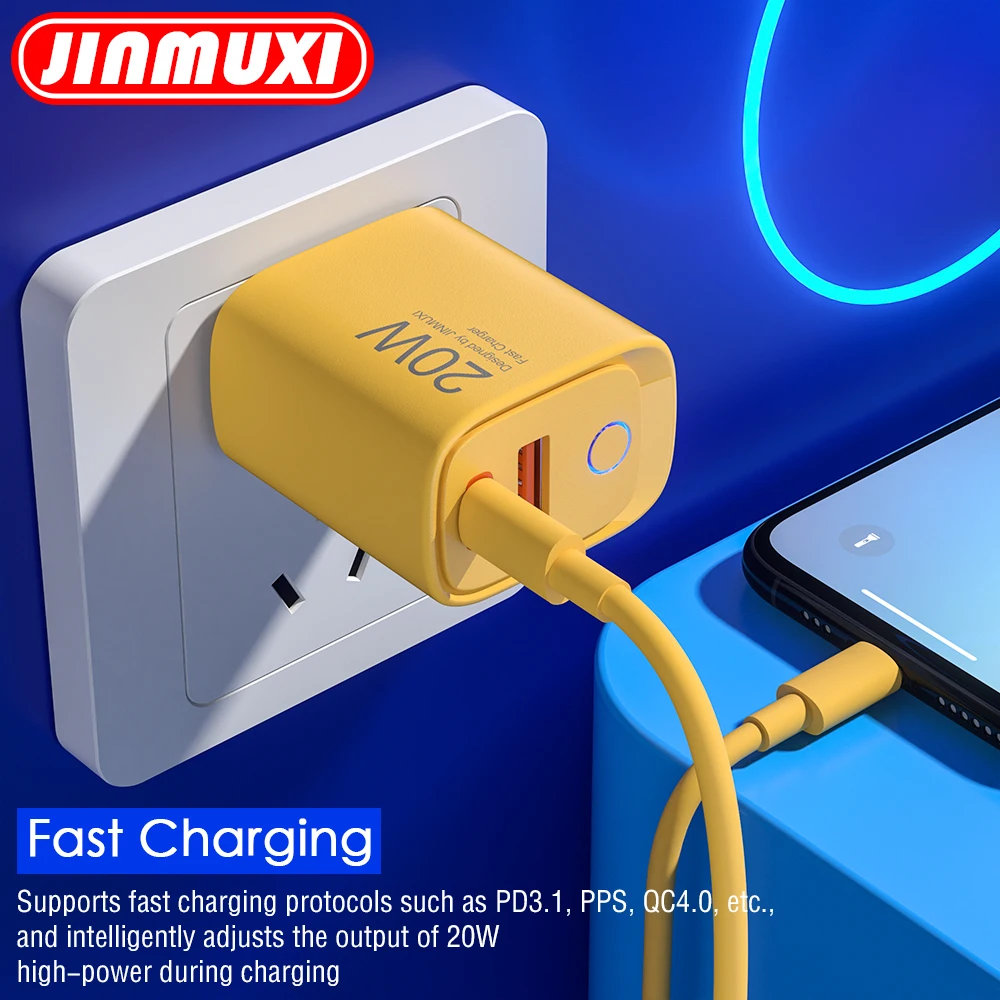JINMUXI 20W 2 in 1 USB Type C Quick Charging Fast Wall Charger For iPhone Samsung Xiaomi Huawei Oppo Mobile Phone Adapter