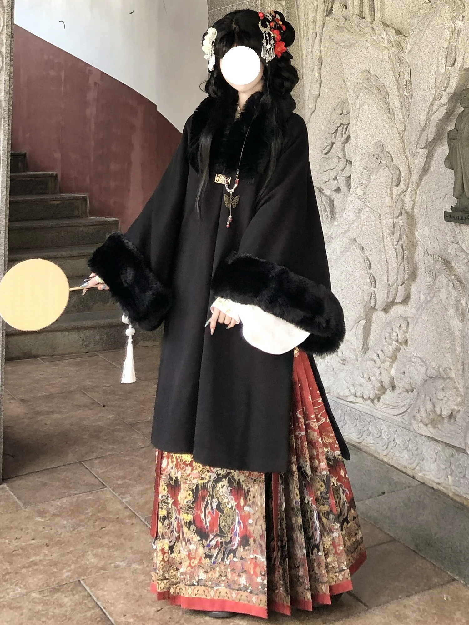 

Женская одежда Drs Hanfu Ming Dynas: Зимнее пальто большого размера с подкладкой из флиса, утолщенное, бархатное, с золотым плетением и цветочным узором, класса люкс