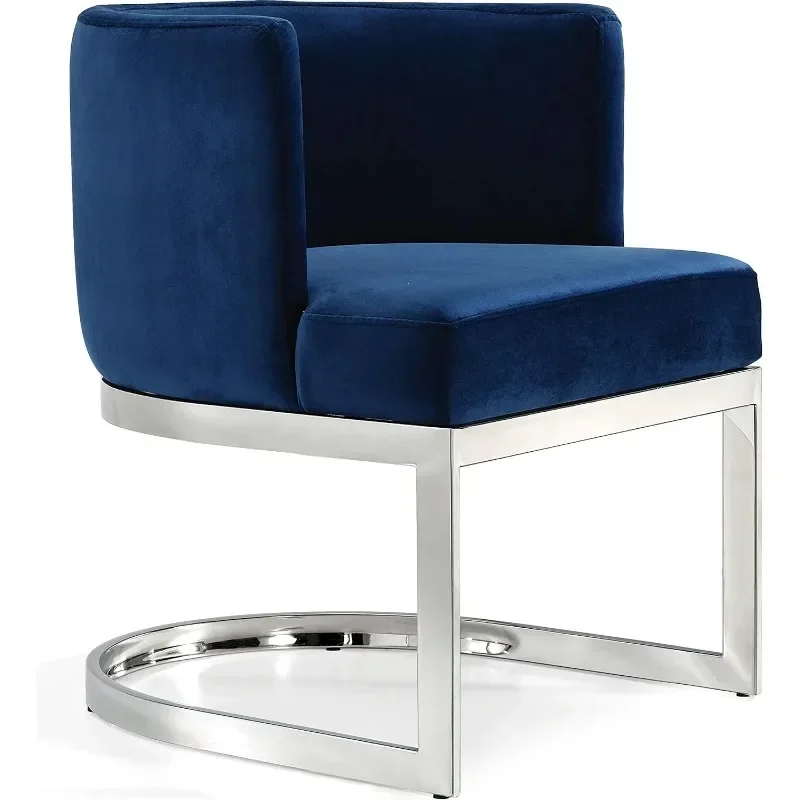 

Contemporary Velvet Upholstered Dining Chair with Polished Chrome Metal Frame, 24" W x 22" D x 29.5" H, Navy