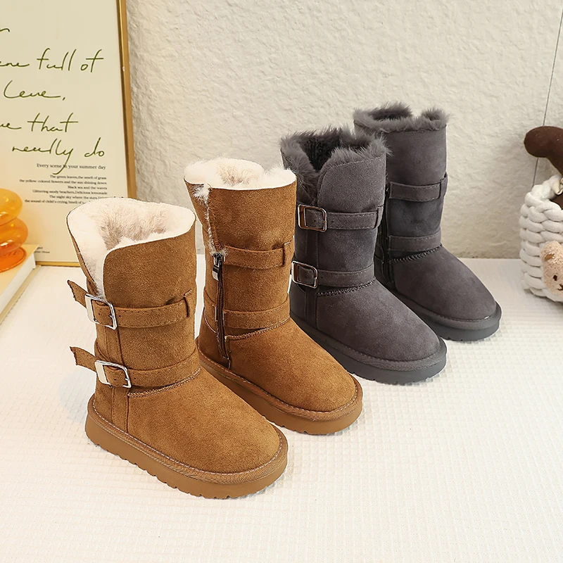 

Autumn Winter Girls Snow Boots Boys Casual Shoes Children High Top Boots Outdoor Anti Slip Soft Soled Warm Plush Kids Boots