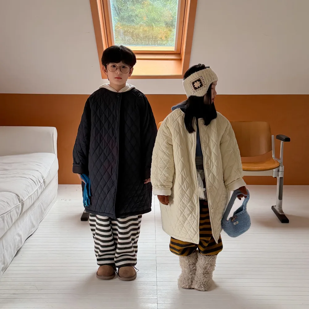 

RAISE Winter Kids Mid-length Parka Cotton Padded Children Girls Thicken Warm Jacket Solid Argyle Plaid Outerwears Coat For 2-12T