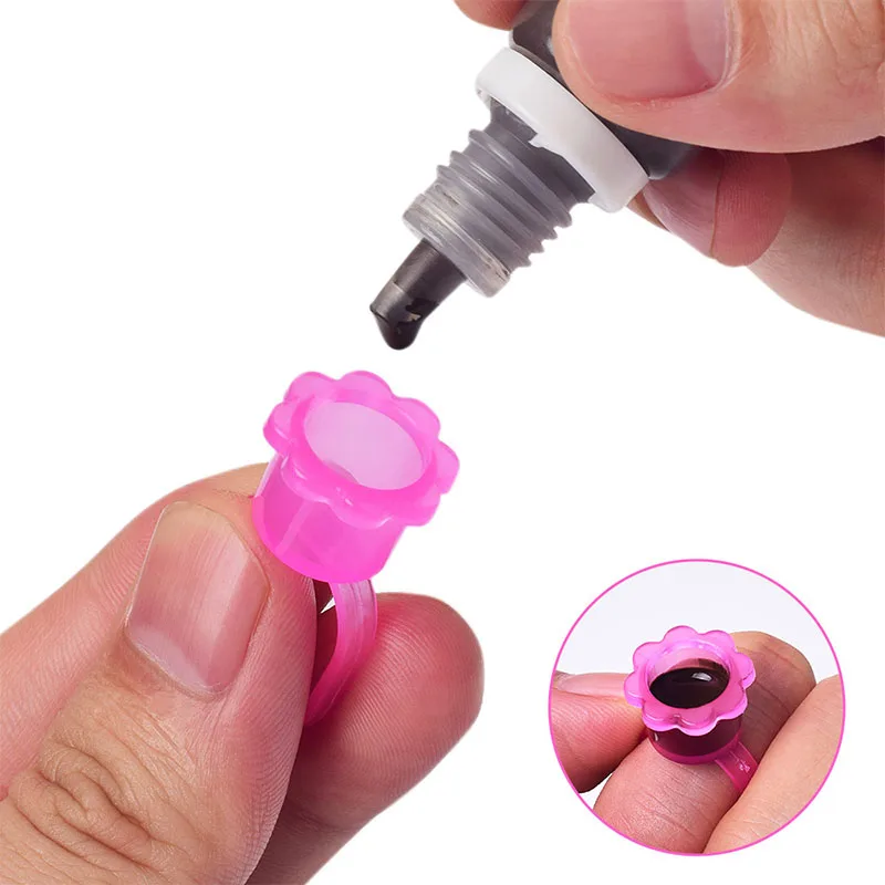 

50Pcs Disposable Tattoo Ink Ring Cups Plastic Lash Extension Glue Holder Microblading Pigment Cup/Caps Lash Tools PMU Supplies