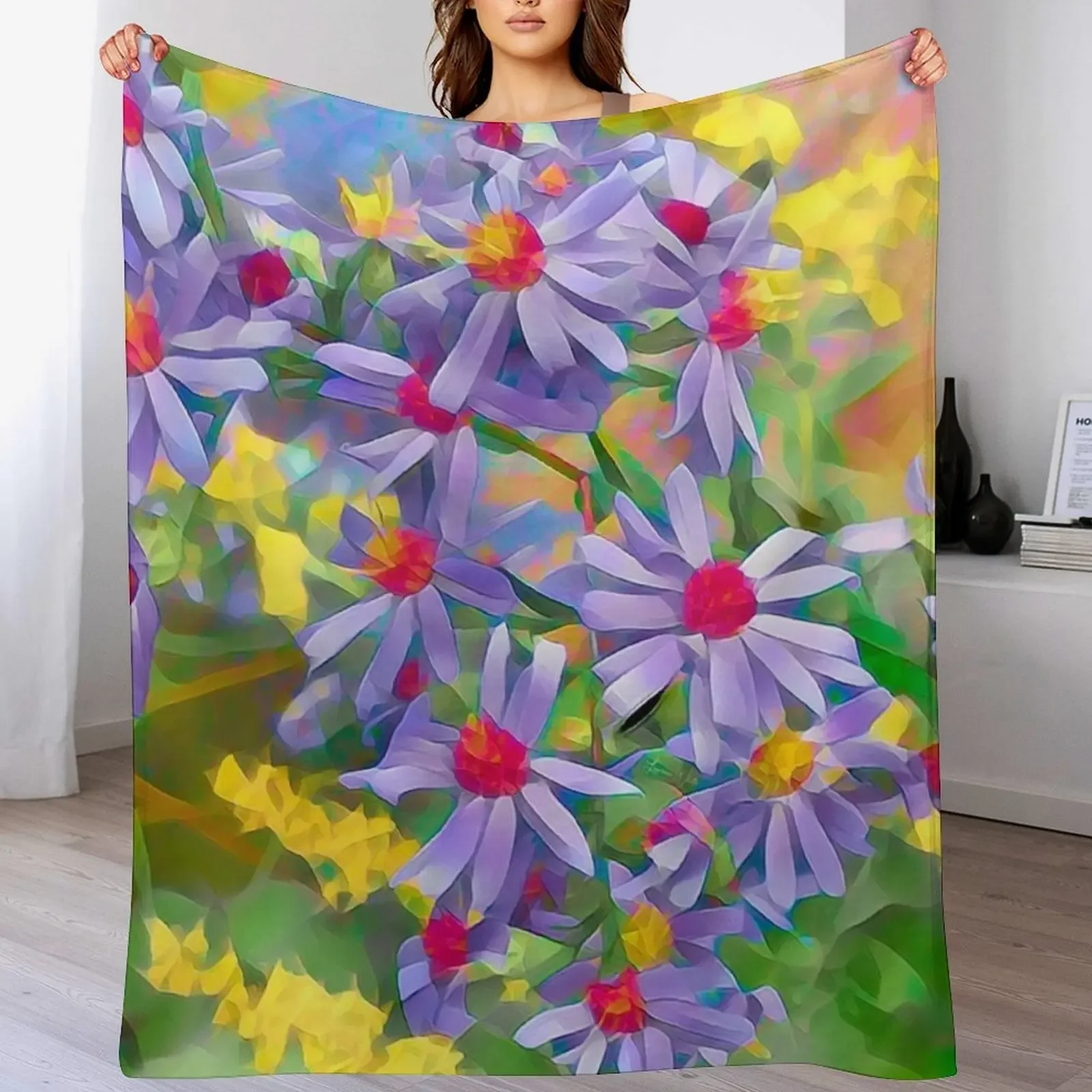 Mother Nature's Bouquet, Impression, Organic Arrangement of Native Flowers Throw Blanket blankets and throws for winter Blankets