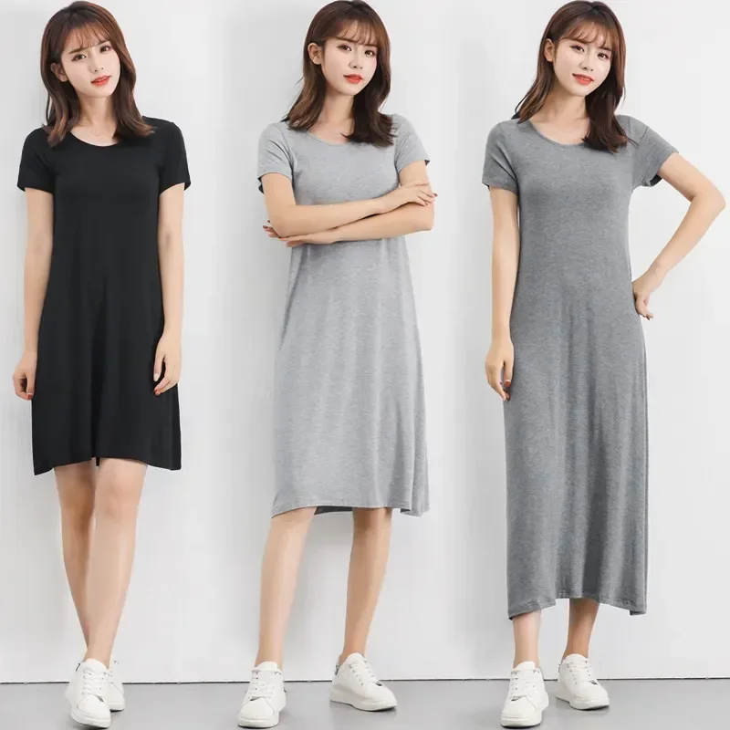 

Cotton 2023 Dress Nightdress Sleepshirt Sleep Women Sleeve Nightgown Summer Home Short Modal Plus Soft Collar Size O-neck Female