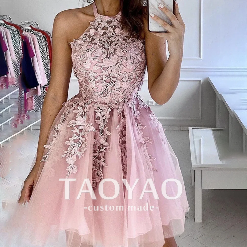 

New A Line Evening Dresses Halter Neck Sleeveless Appliques Wedding Dress Tulle Party Dresses Prom Dress Vestidos De Fiesta