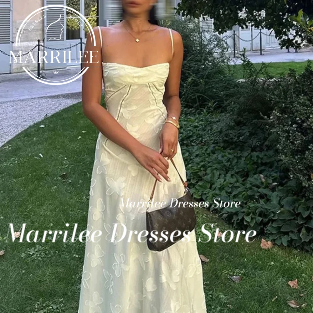 Marrile Customized Charming Spaghetti Strap Floral Print Stain Evening Sexy A-Line Boat Neck Sleeveless Lace Up Prom Gowns Robes