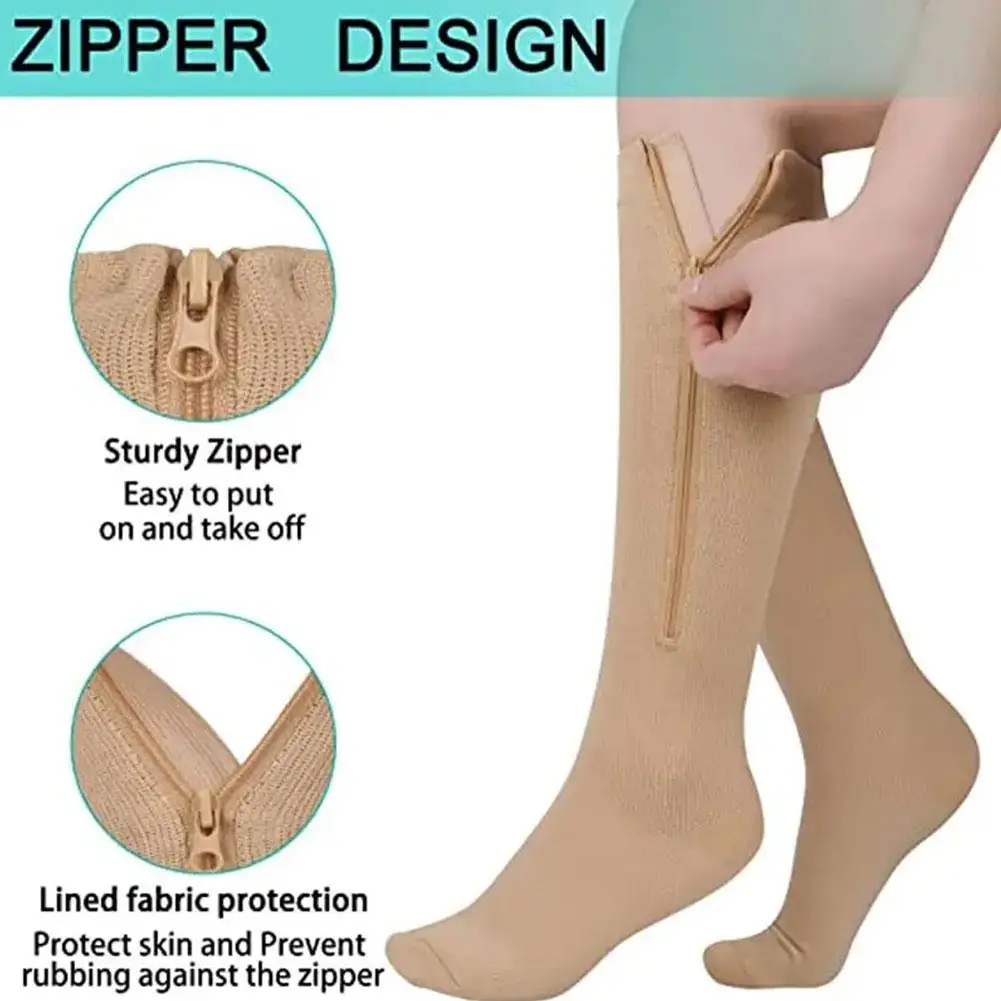 Compression Stockings Sports Pressure Long Cycling Zipper Professional Leg Vein Thick Socks Women Varicose Support Socks W4x7