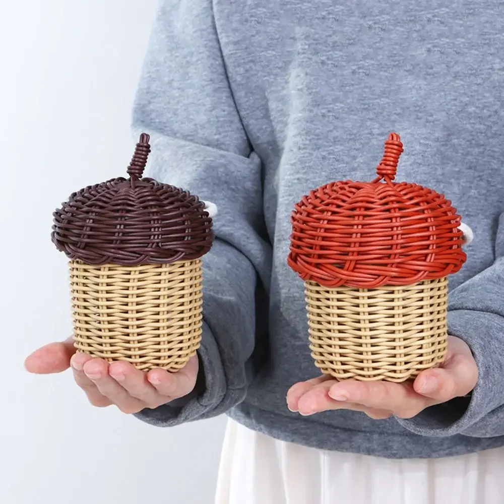 New Acorn-shaped Shoulder Bag Basket Weaving Red Coffee Crossbody Bag Photo Props Plastic Storage Basket Boho view 2