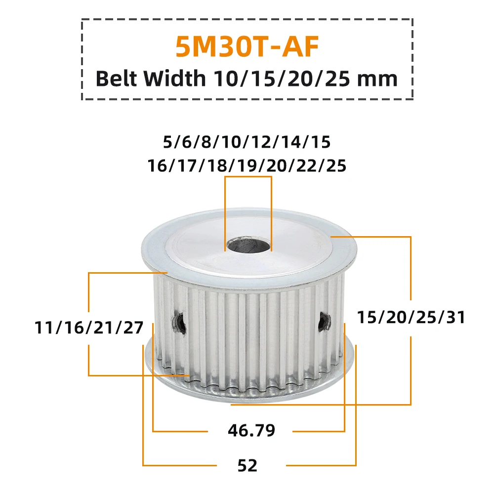 30 Teeth HTD 5M Timing Synchronous Pulley Bore 5/6/6.35/8/10/12/14/15/16/17/18/19/25mm for Width 10/15/20/25mm HTD5M 30Teeth 30T