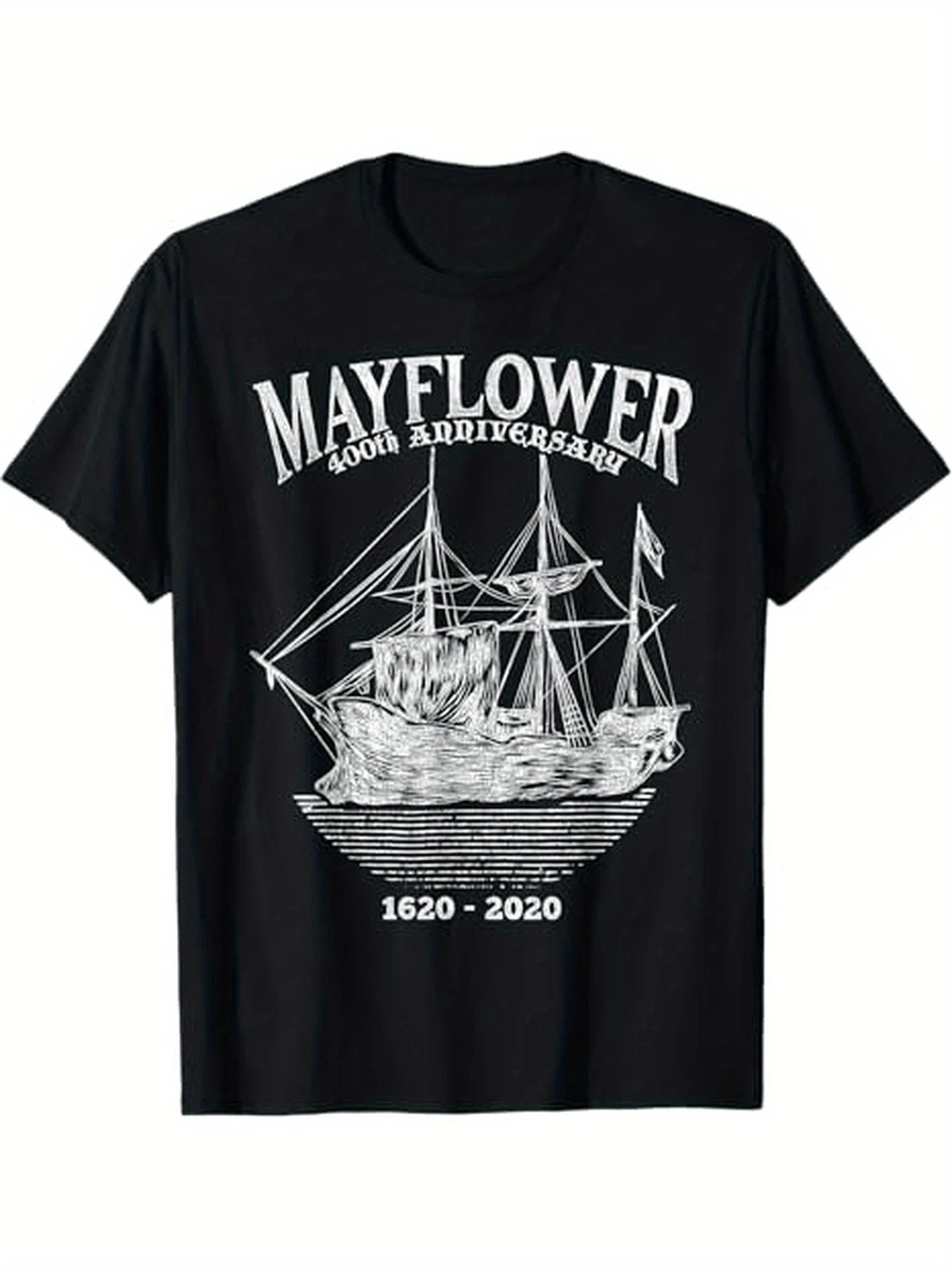

Mayflower 400th Anniversary Commemorative-1620-2020 Pilgrim Ship Design-100% cotton O-neck casual printed men's T-shirt.