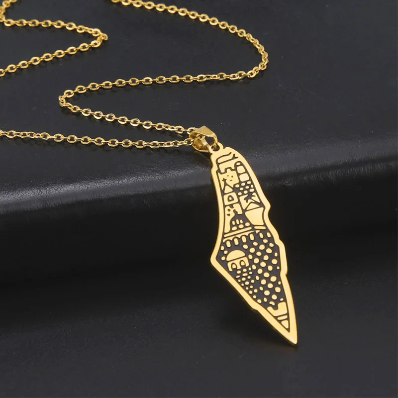 Minimalist Al Aqsa Mosque Pendant Necklace Stainless Steel Geometric Map Chain Personalized Charm Jewelry Gift for Women Men