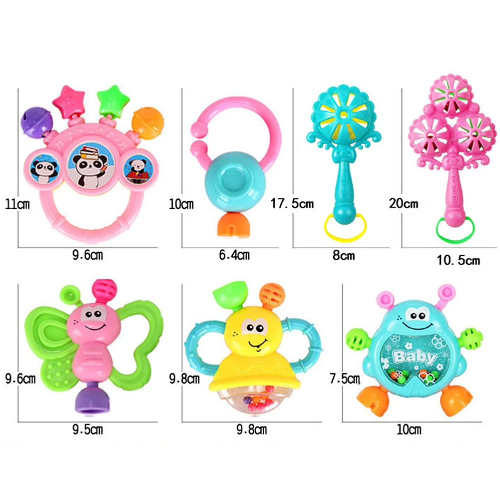 7pcs/set Hand Knocking Rattle Dumbbell Early Educational Toy for Kids Hand Bell Baby Toy 0-3 Years Infant Hand Grab Rattles