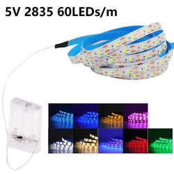 3AA Battery Powered LED Strip 5V 2835 SMD 60LEDs/m Waterproof Flexible LED Tape TV Backlight Warm White Red Green Ice Blue Pink