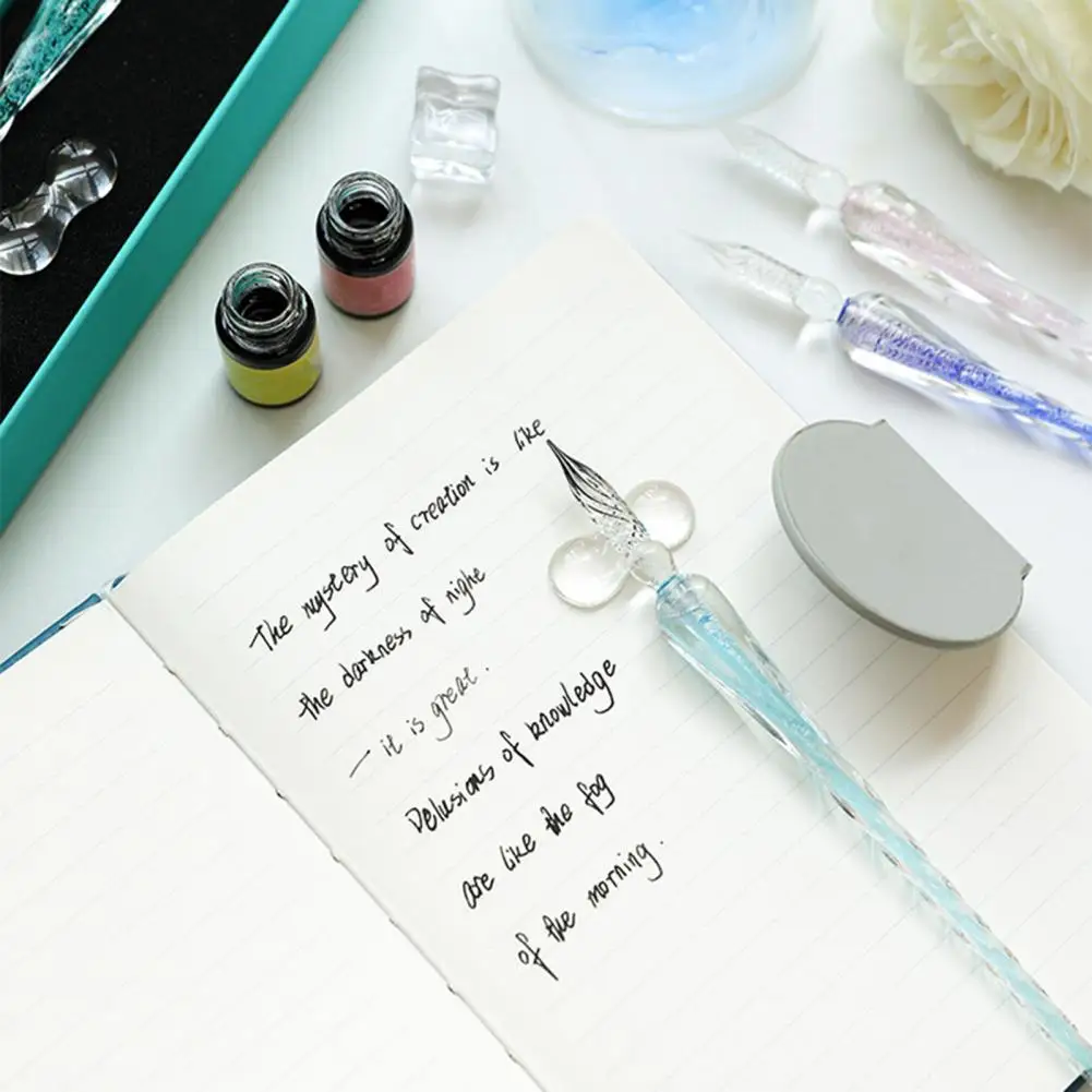 

Vintage Starry Crystal Glass Dip Pen with 12 Colors Ink Set Glass Dip Pen For Art Writing Painting Signature Decoration Gift