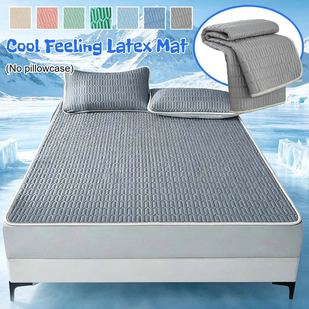1PC Natural Latex Filling Summer Mat Cooling Bed Sheet Ice Silk Latex Quilted Breathable Cover Bedding Comfort & Heat Resistance