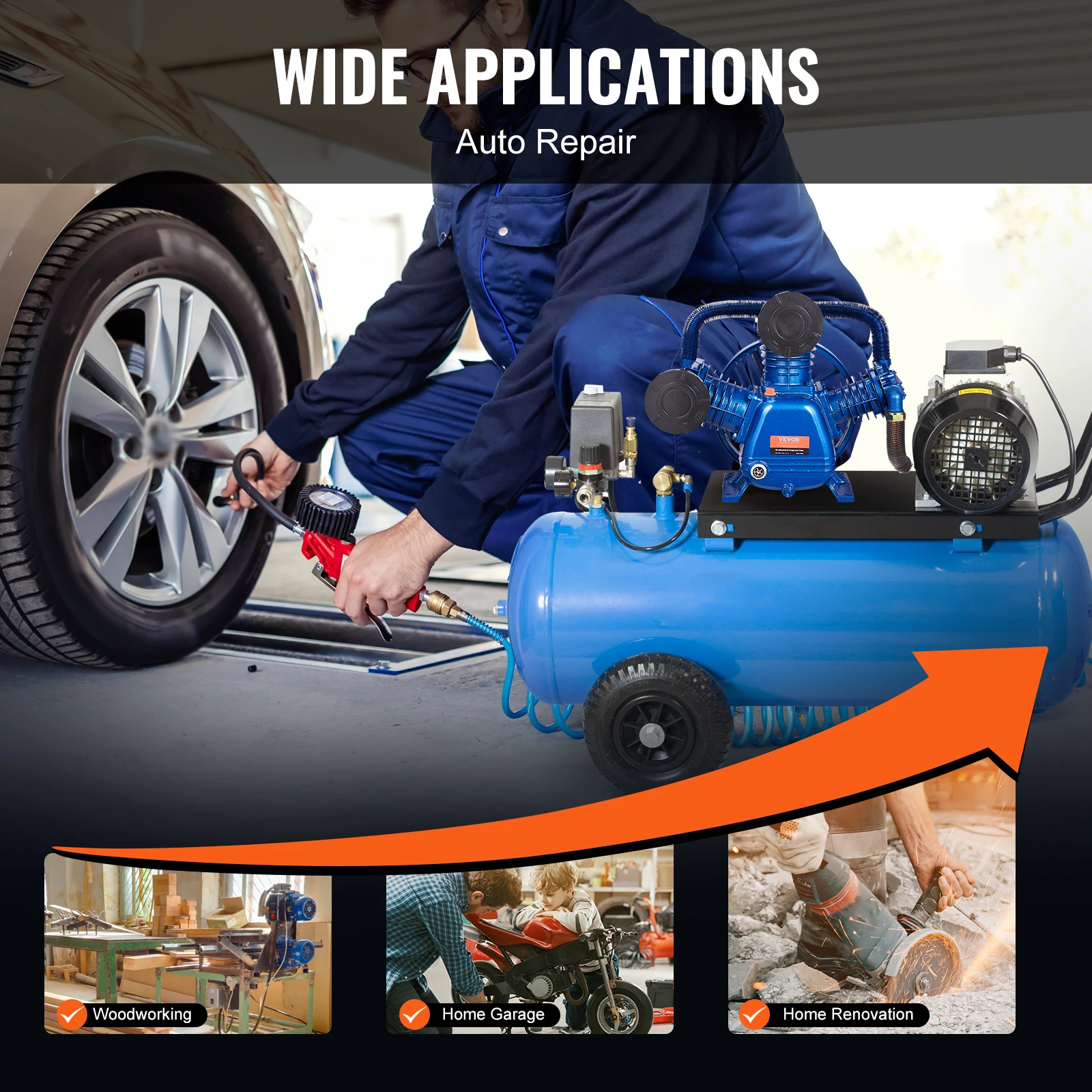 SucceBuy 10HP مضخة ضاغط الهواء رئيس 90PSI 3-اسطوانة النفط مشحم ضاغط المكبس رئيس المزدوج المرحلة الخامس-نوع ضاغط الهواء