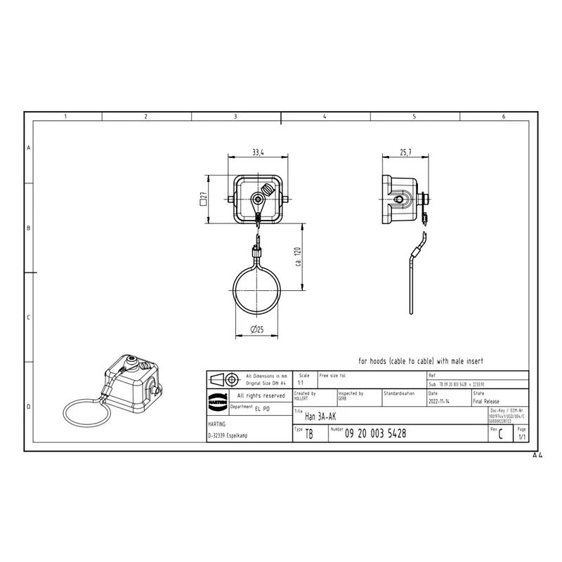 09200035428 Harting Han 3A dust cover