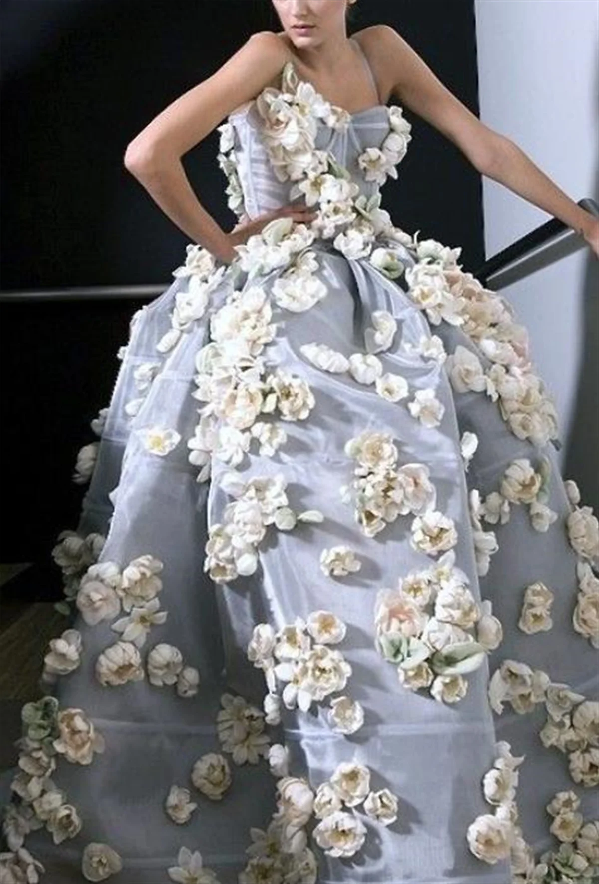 2023 Custom Bridal Wedding Dress 3d Beige Floral Suspender Tulle Sexy Sky Blue Elegant Puffy Skirt Vestido De Novia