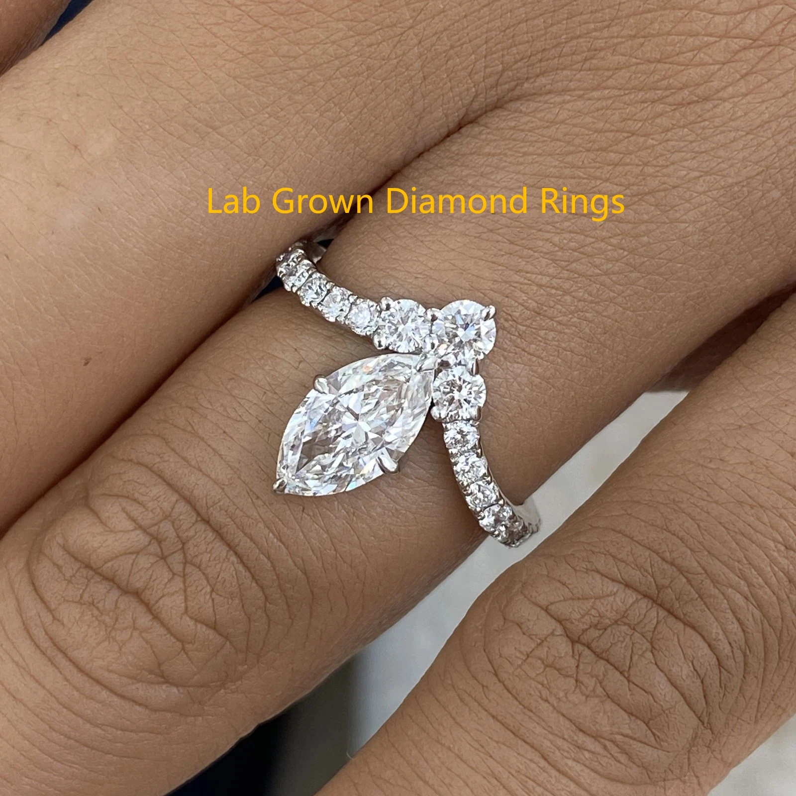 

Платиновое кольцо 950, 1,45 карата, маркиза и круглая форма, CVD HPHT, выращенное в лаборатории бриллиантовое кольцо DEF VS-VVS с бриллиантом для женщин