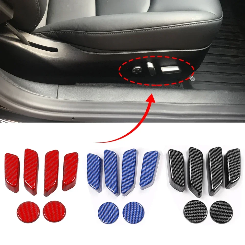 

6PCS For Tesla Model 3 Model Y Carbon Fiber Color Seat Adjust Switch Button Trim Cover Black ABS Car Interior Accessories