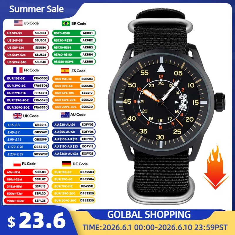 ADDIESDIVE mode Quartz décontracté 2115 homme montre 5Bar étanche alliage 44mm verre minéral otan bracelet en Nylon montres pour homme