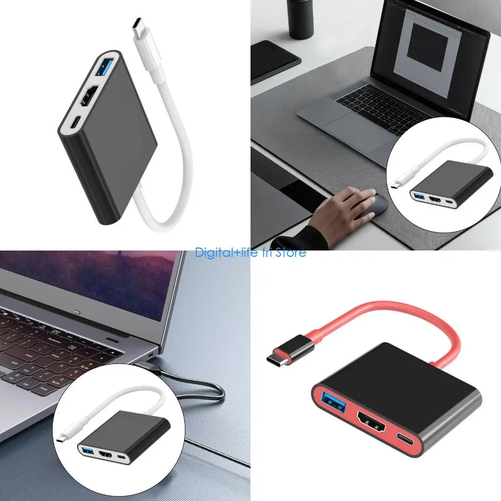 

E06D Портативная ТВ-док-станция 3 в 1 Игровая станция USB C с адаптером порта USB C HDTV USB3.0