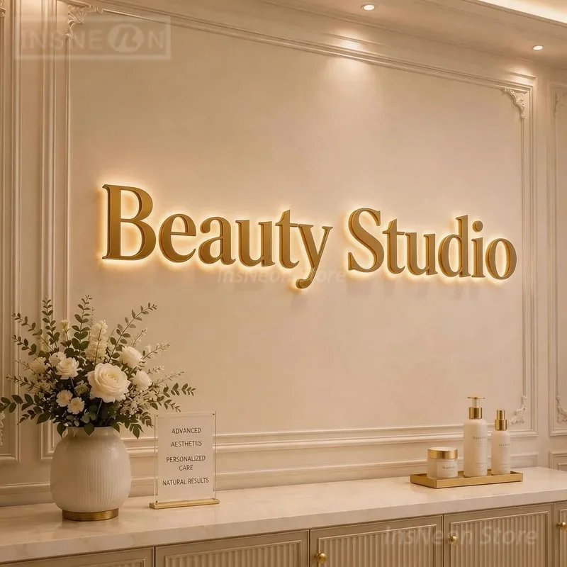 Custom Logo Wall Signboard LED Sign Beauty Studio Luminous Advertising Neon Illuminated Metal Acrylic Backlit 3D Letters