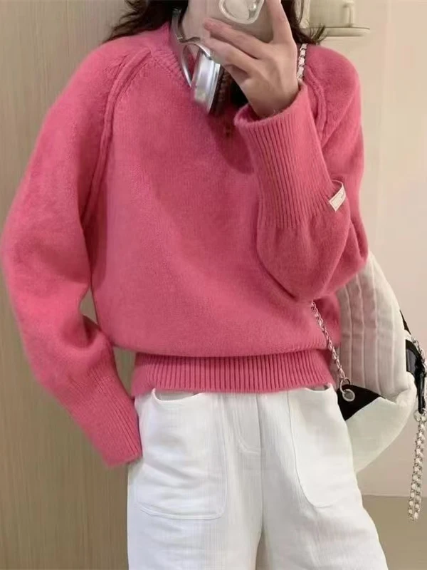 

Loose Fit round Ne Knitted Sweater Women's High Waist ort Sle Faionable Autumn Winter Versatile Warm Soft Cotton Base...