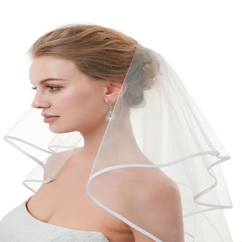 Double Ribbon Edge Veil com pente, Cascade, branco, marfim, centro, nupcial, casamento, 2025