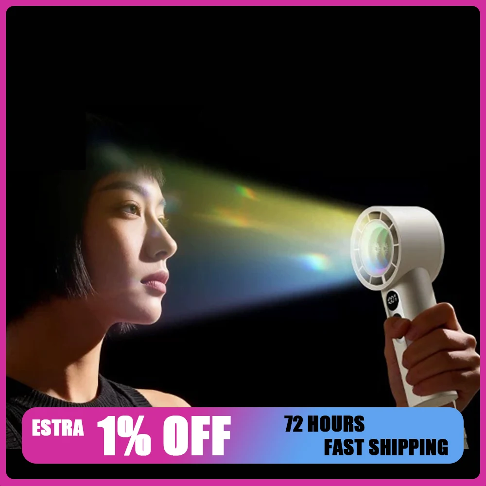 Sothing Abyss Colorful Lamp Hand-Held Small Fan 100 Th Gear Super Wind Low Noise Handheld Fan RGB Marquee Effect Light Weight