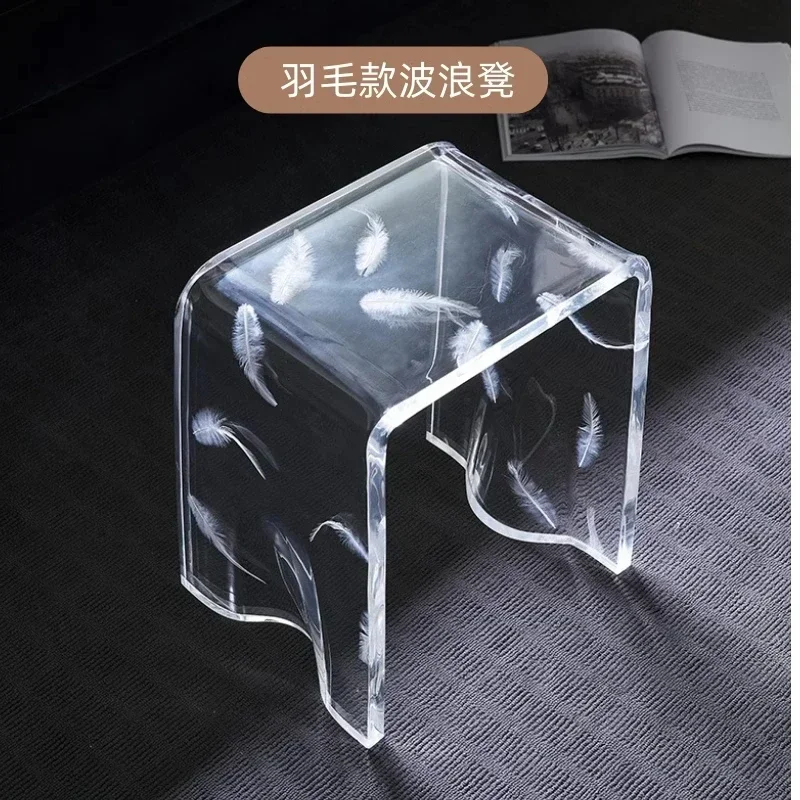 A Rainbow Colorful Shoe Change Acrylic Chair Leisure Stool Transparent Bathroom Dressing Stool
